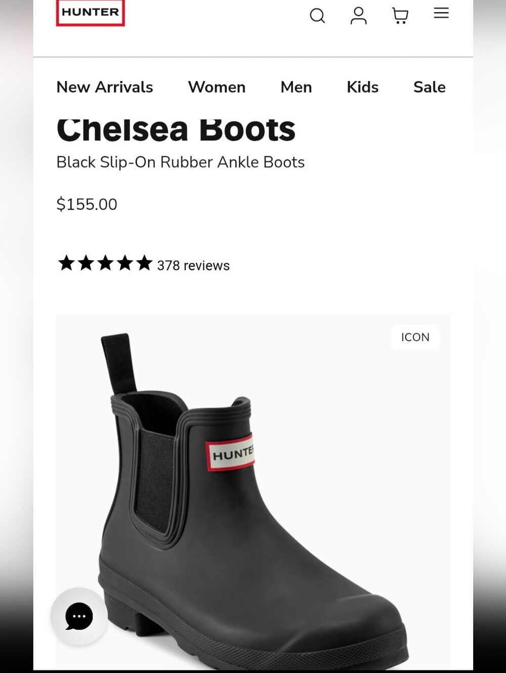 NEW Hunter Black Chelsea Ankle Rain Boots, Womens 7 - Picture 2 of 3